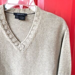 DKNY Beige V-Neck Cotton Sweater